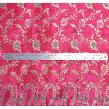 Sanskriti Vintage Indian Sarees Satin Pink Woven Brocade/Banarasi Fabric Sari