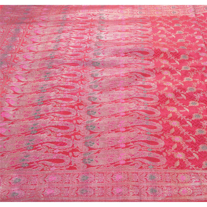 Sanskriti Vintage Indian Sarees Satin Pink Woven Brocade/Banarasi Fabric Sari