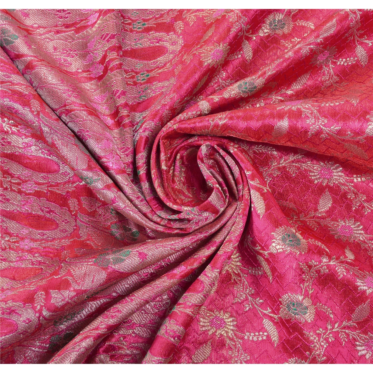 Sanskriti Vintage Indian Sarees Satin Pink Woven Brocade/Banarasi Fabric Sari