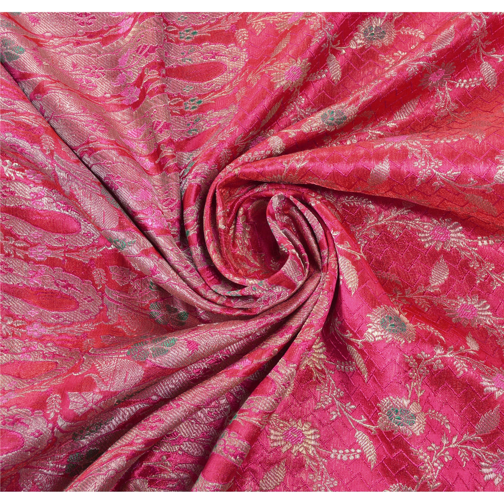 Sanskriti Vintage Saree Indian Sarees Satin Pink Woven Wedding Brocade/Banarasi Sarees Fabric 5YD Craft Sari Upcycled Sarongs Scarves