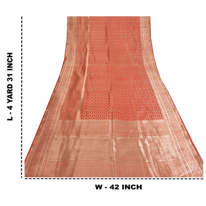 Sanskriti Vintage Sarees Pure Organza Handwoven Brocade/Banarasi Sari/Fabric