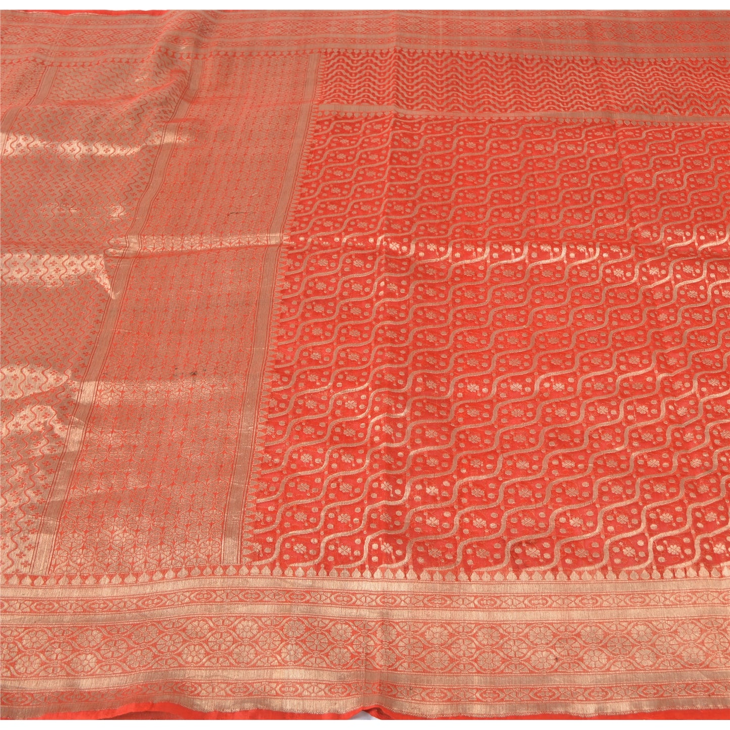Sanskriti Vintage Sarees Pure Organza Handwoven Brocade/Banarasi Sari/Fabric