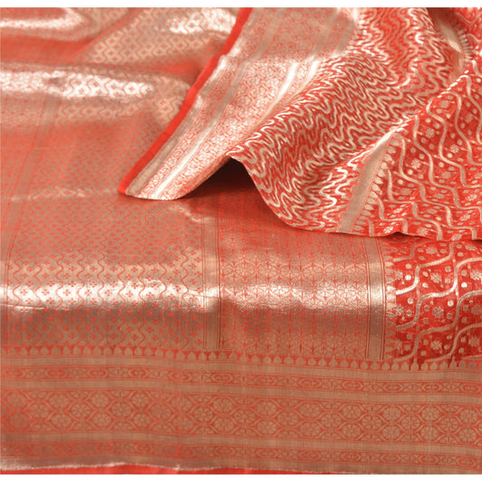 Sanskriti Vintage Sarees Pure Organza Handwoven Brocade/Banarasi Sari/Fabric