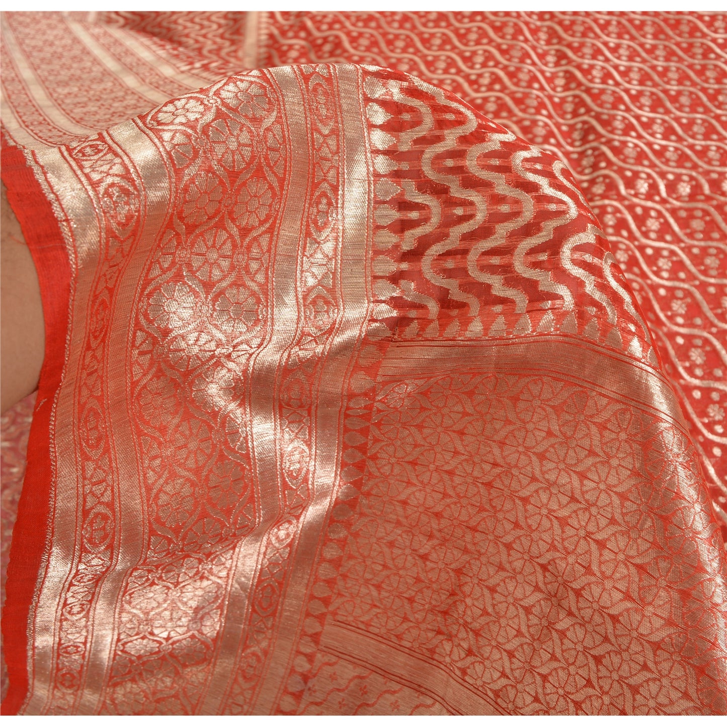 Sanskriti Vintage Sarees Pure Organza Handwoven Brocade/Banarasi Sari/Fabric