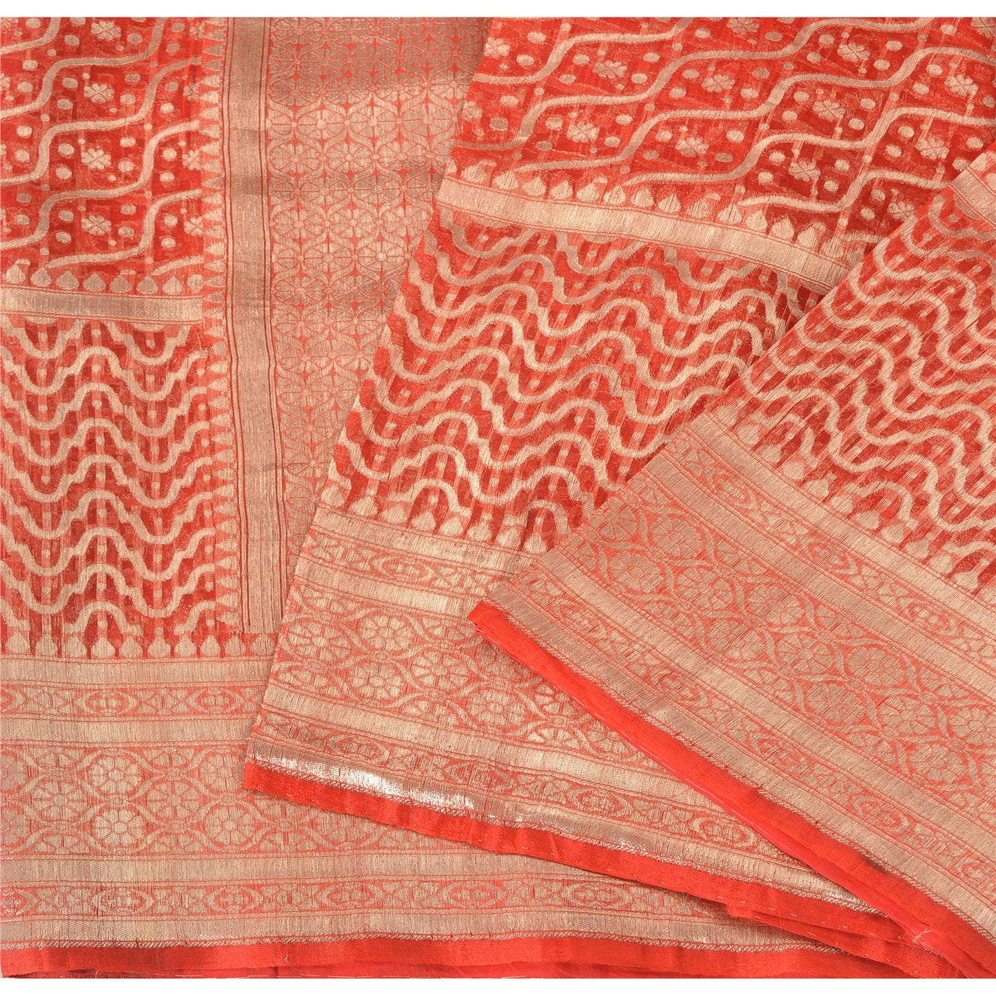 Sanskriti Vintage Sarees Pure Organza Handwoven Brocade/Banarasi Sari/Fabric