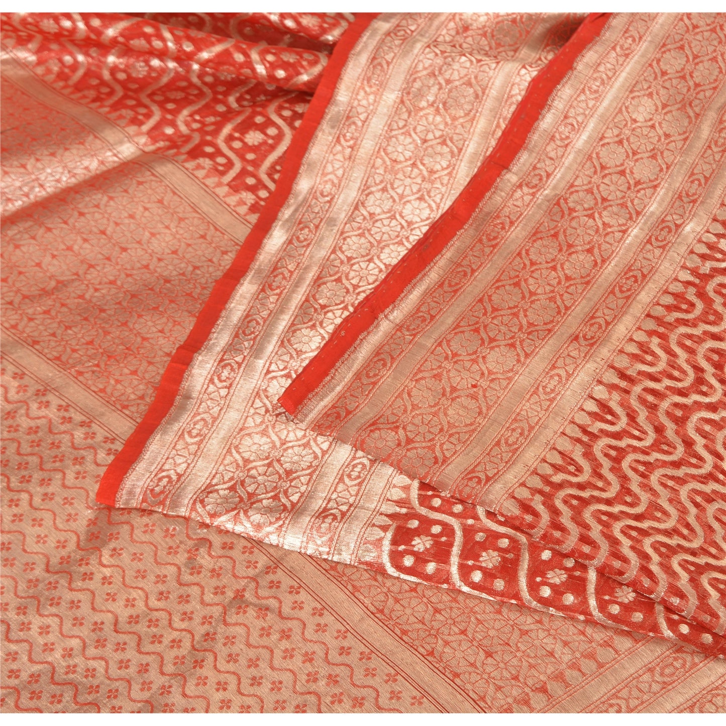 Sanskriti Vintage Sarees Pure Organza Handwoven Brocade/Banarasi Sari/Fabric