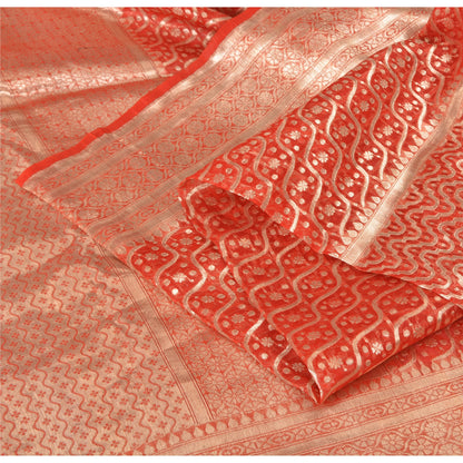 Sanskriti Vintage Sarees Pure Organza Handwoven Brocade/Banarasi Sari/Fabric