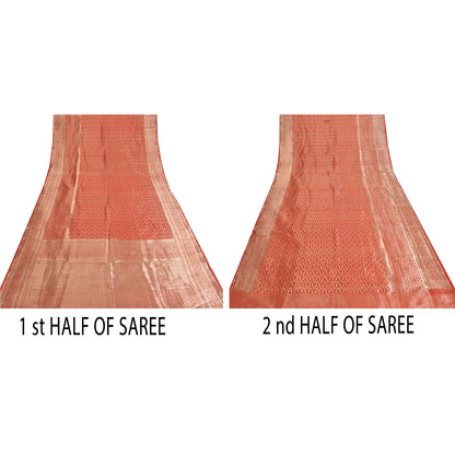 Sanskriti Vintage Sarees Pure Organza Handwoven Brocade/Banarasi Sari/Fabric