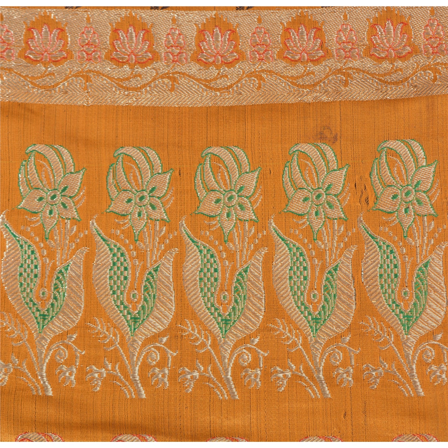 Sanskriti Vintage Soft Mustard Pure Satin Silk Saree Banarasi Brocade Zari Hand-Woven 5yd