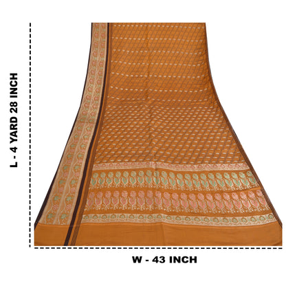 Sanskriti Vintage Soft Mustard Pure Satin Silk Saree Banarasi Brocade Zari Hand-Woven 5yd