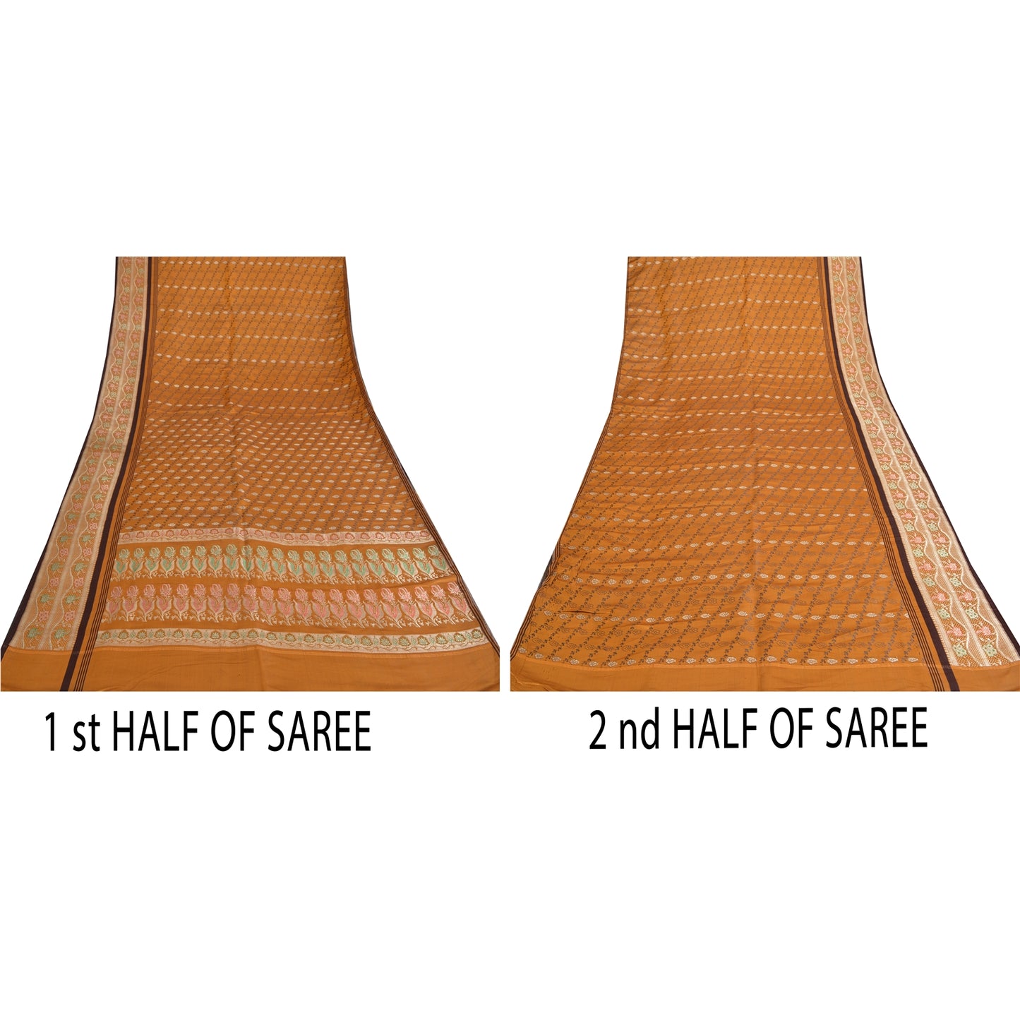 Sanskriti Vintage Mustard Sarees 100% Pure Satin Silk Woven Brocade Sari Fabric