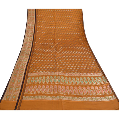 Sanskriti Vintage Mustard Sarees 100% Pure Satin Silk Woven Brocade Sari Fabric