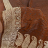 Sanskriti Vintage Brown Sarees Pure Satin Silk Woven BanarasiBrocade Sari Fabric