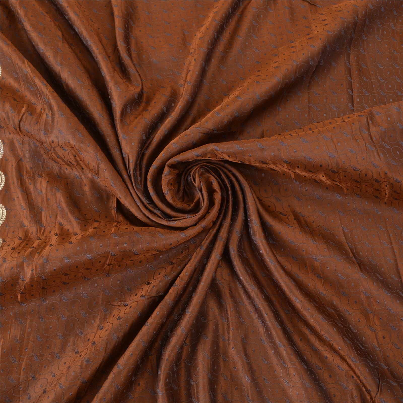 Sanskriti Vintage Sari 100% Pure Satin Silk Brocade Saree: Brown Zari Hand Woven Banarasi Of India Saree Fabric 5yd Boho DIY Projects