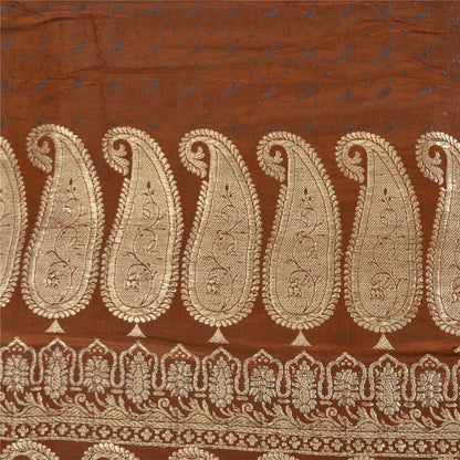 Sanskriti Vintage Brown Sarees Pure Satin Silk Woven BanarasiBrocade Sari Fabric