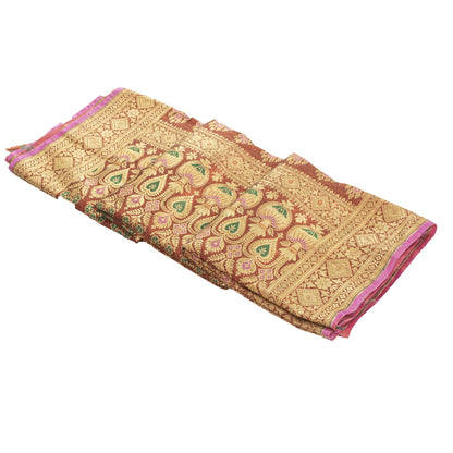 Sanskriti Vintage Orange Sarees Pure Silk Zari Woven Brocade BanarasiSari Fabric