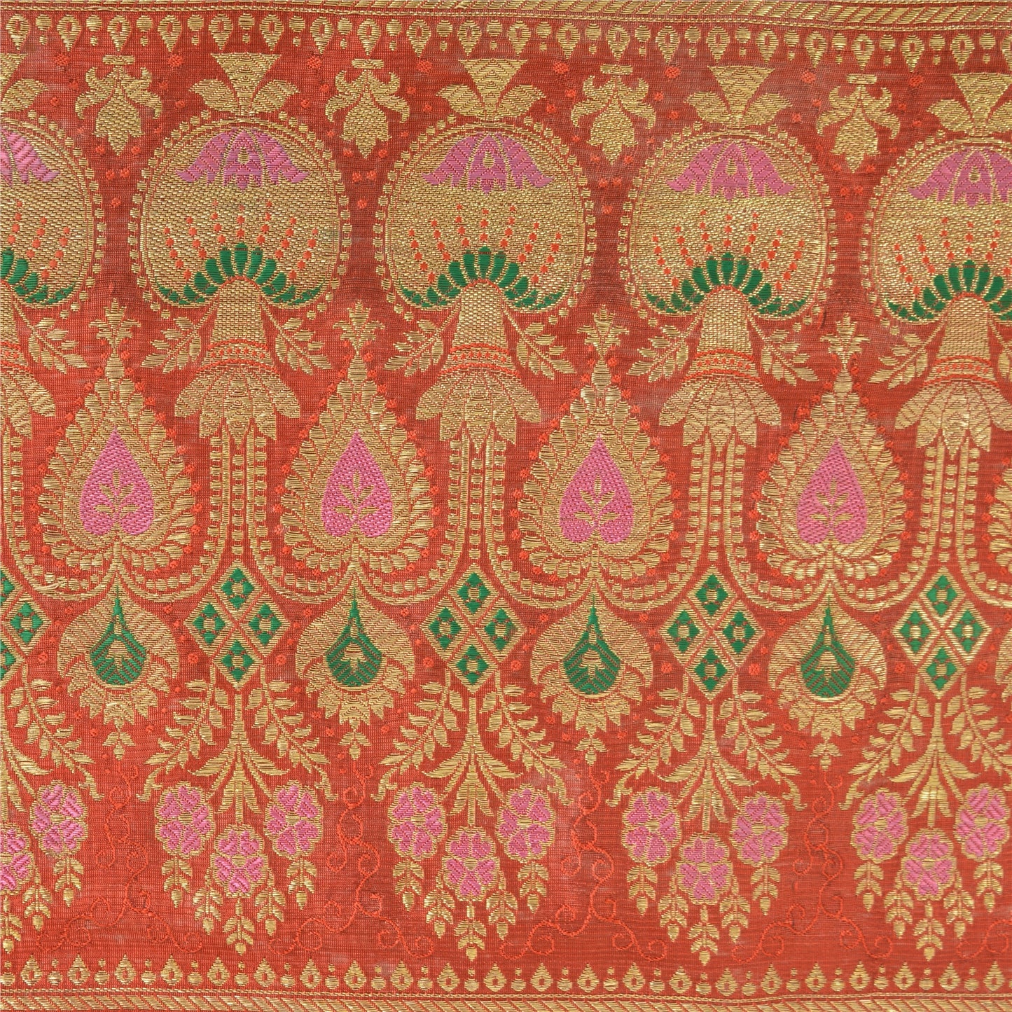 Sanskriti Vintage Orange Sarees Pure Silk Zari Woven Brocade BanarasiSari Fabric