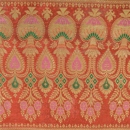 Sanskriti Vintage Orange Sarees Pure Silk Zari Woven Brocade BanarasiSari Fabric