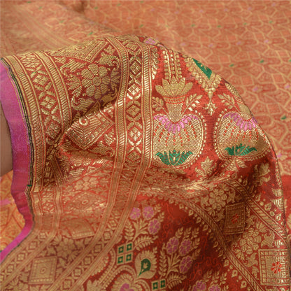 Sanskriti Vintage Orange Sarees Pure Silk Zari Woven Brocade BanarasiSari Fabric