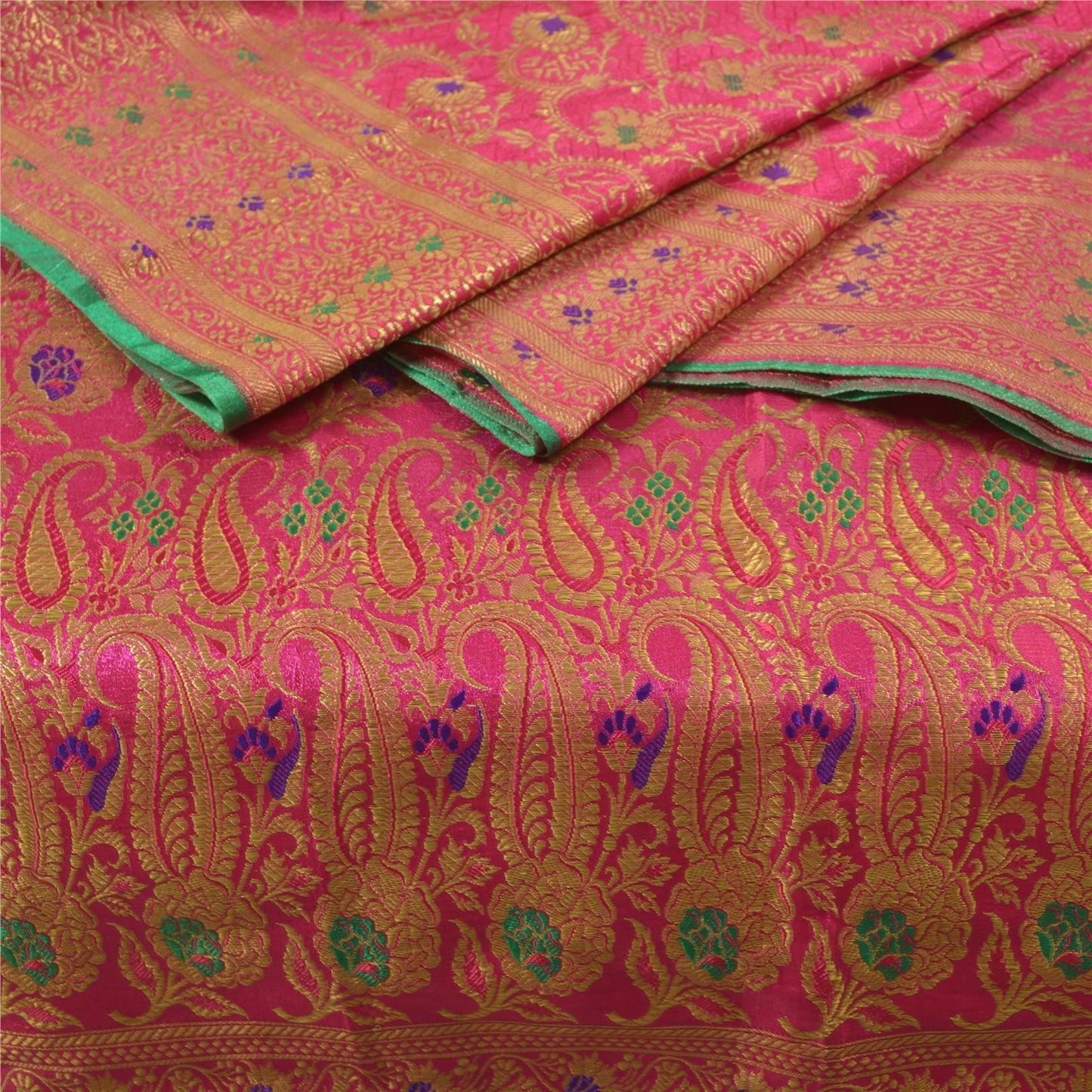 Sanskriti Vintage Pink Sarees Blend Silk Banarasi Zari Woven Brocade Sari Fabric Blouse Piece