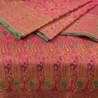 Sanskriti Vintage Pink Sarees Blend Silk Banarasi Zari Woven Brocade Sari Fabric Blouse Piece