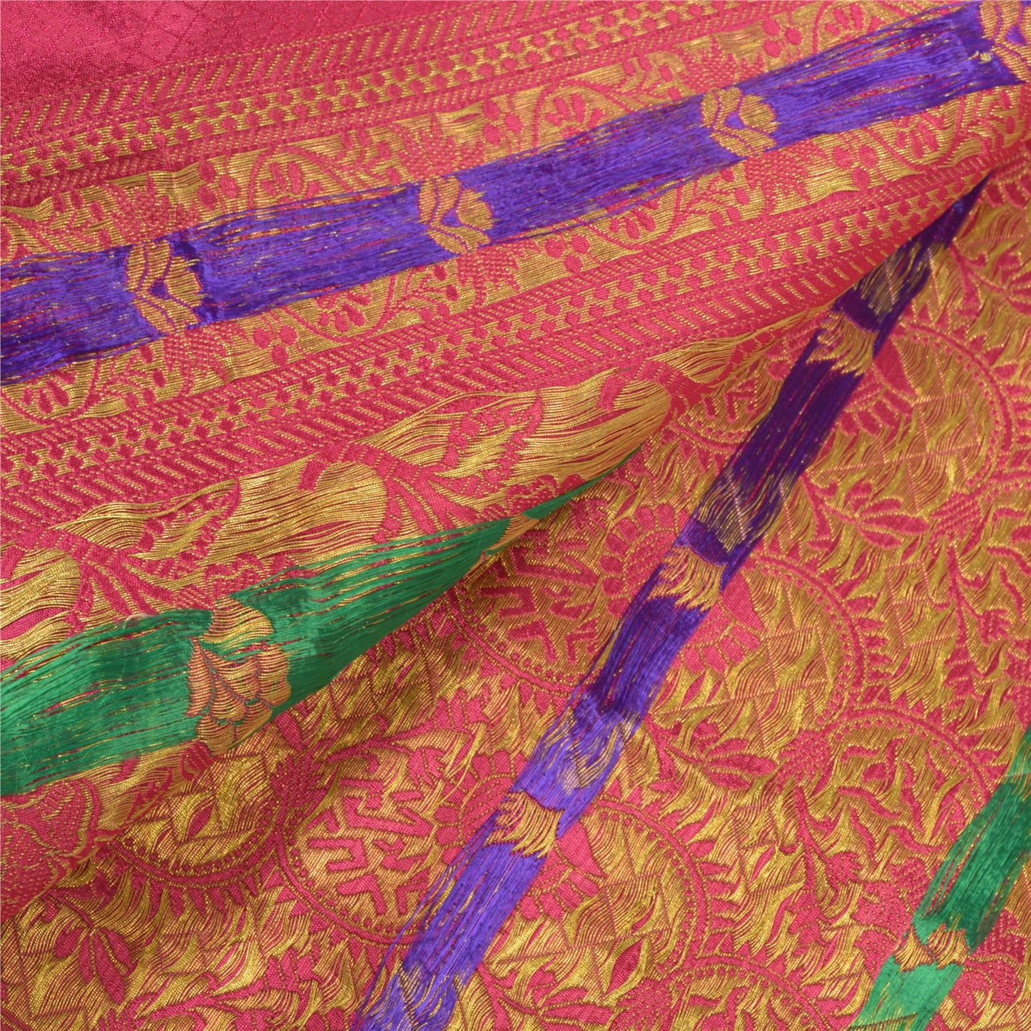 Sanskriti Vintage Pink Sarees Blend Silk Banarasi Zari Woven Brocade Sari Fabric Blouse Piece