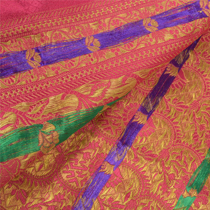 Sanskriti Vintage Pink Sarees Blend Silk Banarasi Zari Woven Brocade Sari Fabric Blouse Piece