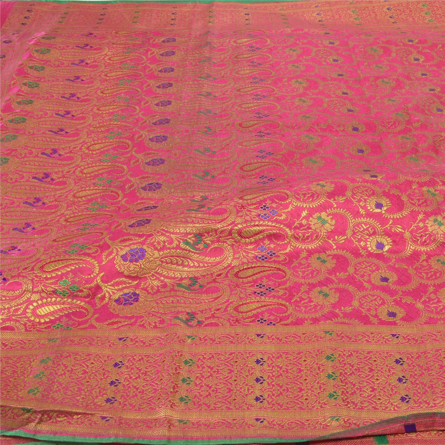 Sanskriti Vintage Pink Sarees Blend Silk Banarasi Zari Woven Brocade Sari Fabric Blouse Piece