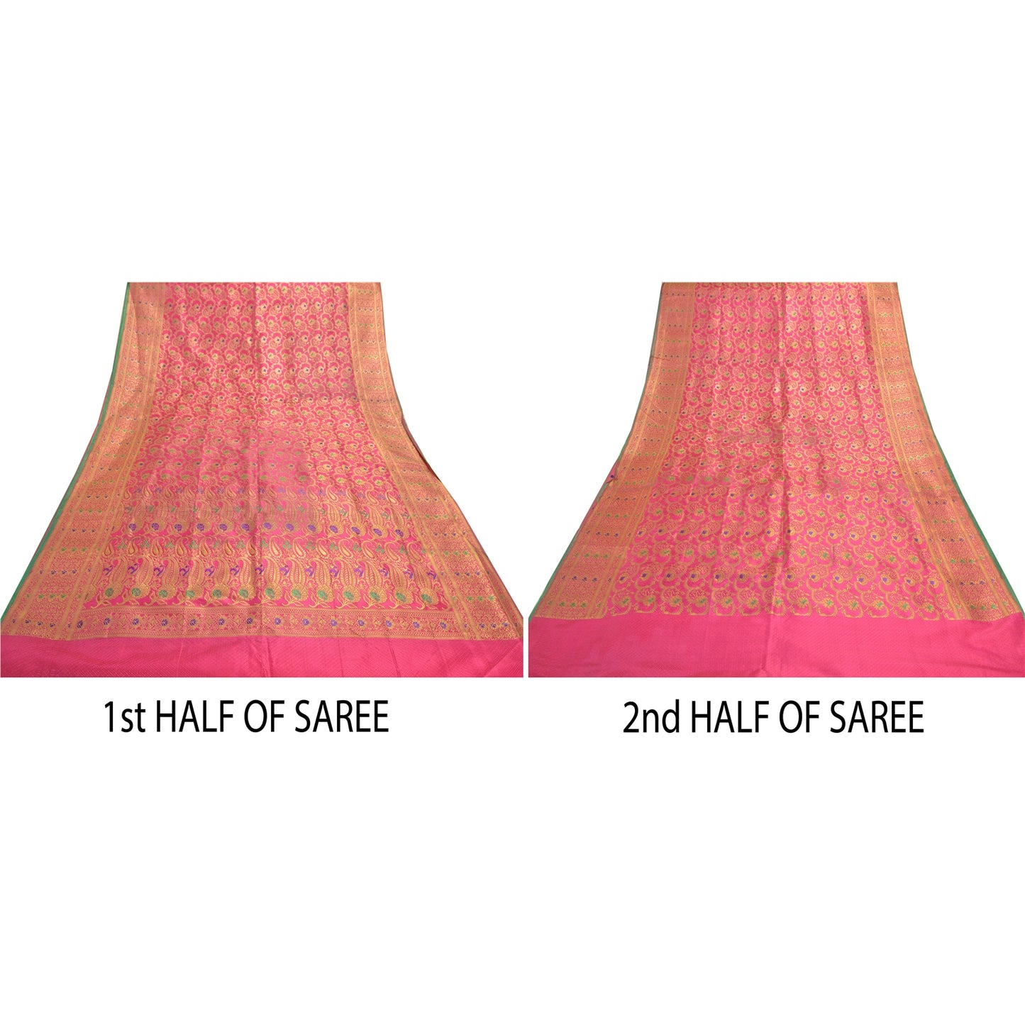 Sanskriti Vintage Pink Sarees Blend Silk Banarasi Zari Woven Brocade Sari Fabric Blouse Piece