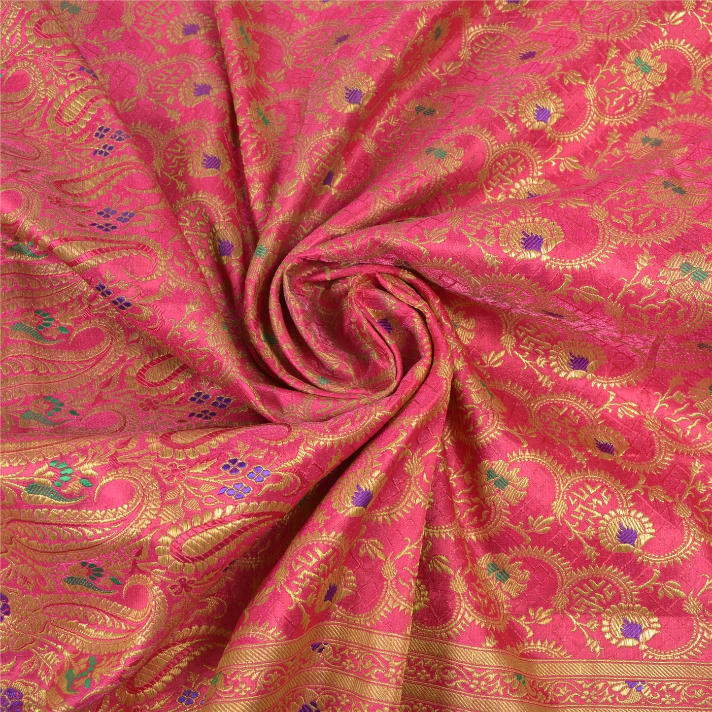 Sanskriti Vintage Pink Sarees Blend Silk Banarasi Zari Woven Brocade Sari Fabric Blouse Piece