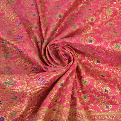 Sanskriti Vintage Pink Sarees Blend Silk Banarasi Zari Woven Brocade Sari Fabric Blouse Piece
