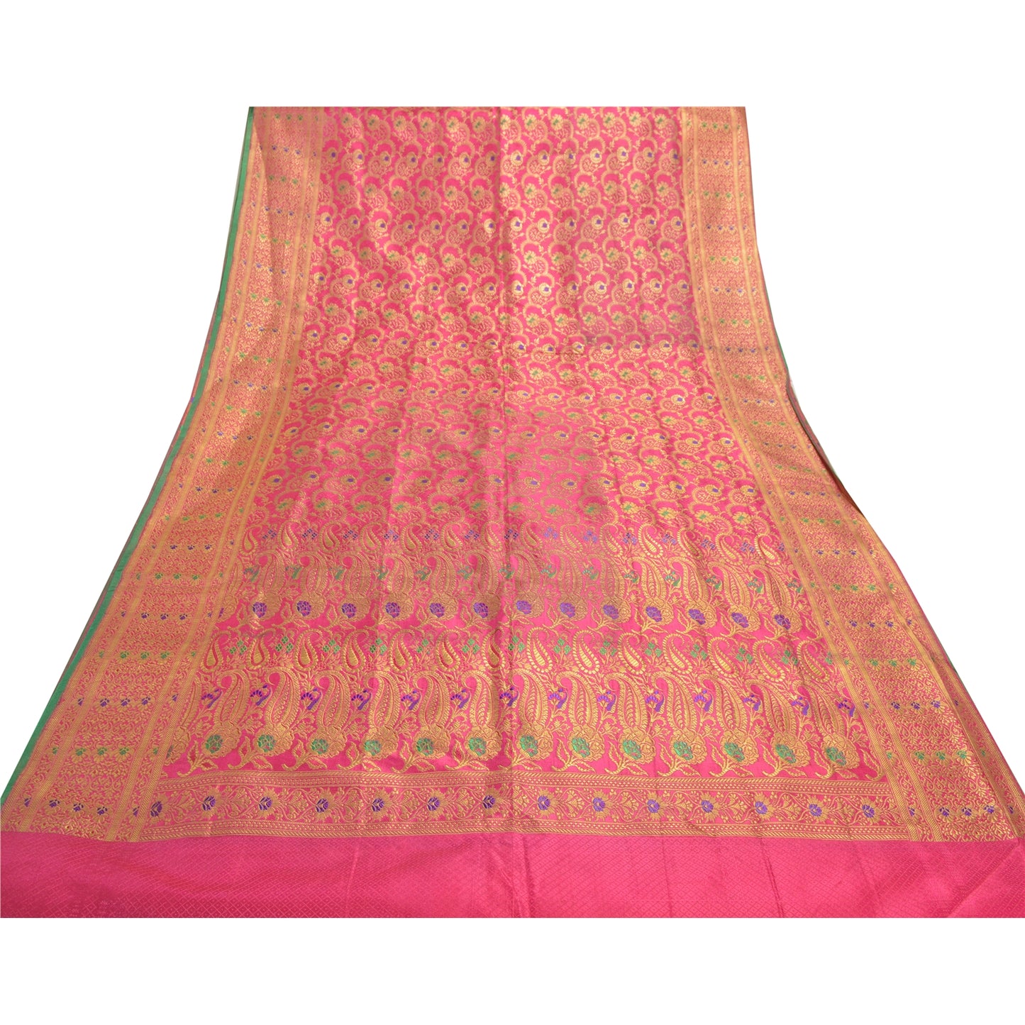 Sanskriti Vintage Pink Sarees Blend Silk Banarasi Zari Woven Brocade Sari Fabric Blouse Piece