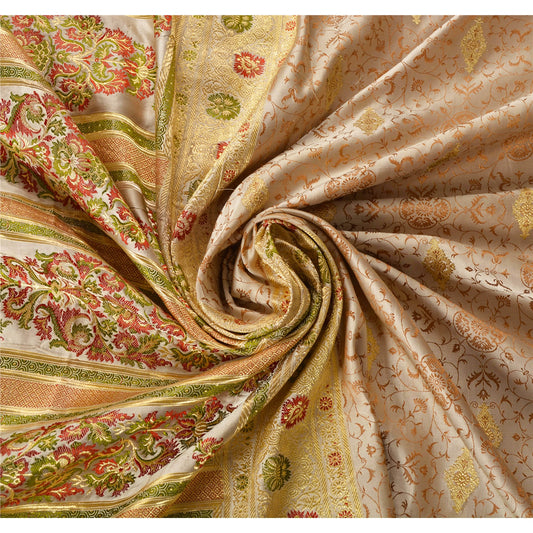 Sanskriti Vintage Heavy Sarees 100% Pure Satin Silk Banarasi Brocade Fabric Sari