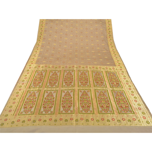 Sanskriti Vintage Heavy Sarees 100% Pure Satin Silk Banarasi Brocade Fabric Sari