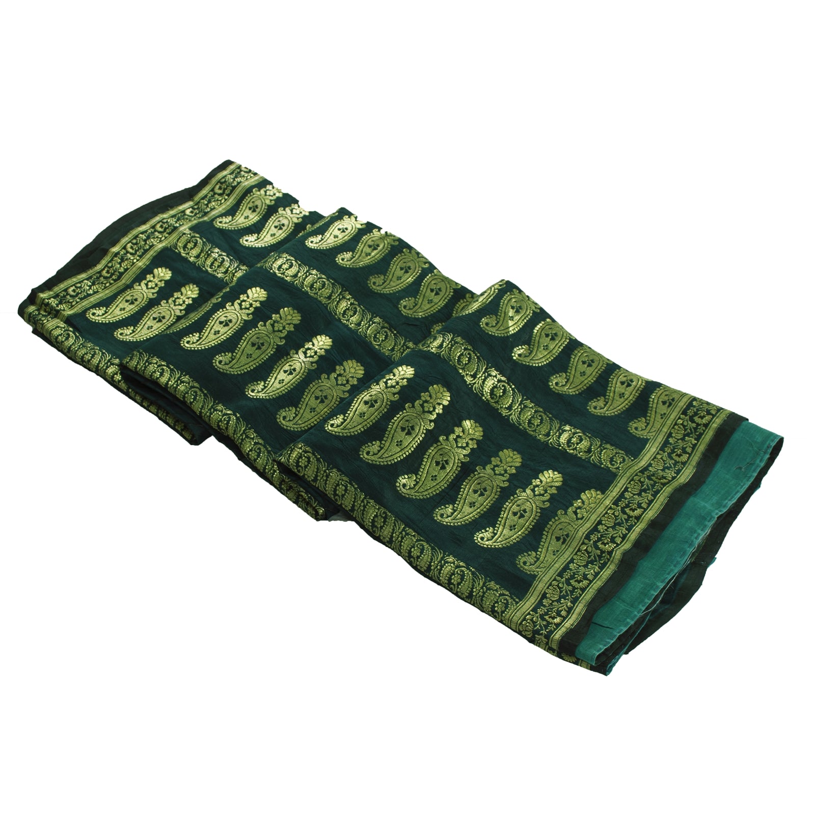 Sanskriti Vintage Saree 100% Pure Satin Silk Green Sarees Brocade/Banarasi Zari Hand Woven 5 YARD Fabric Upcycled Sarongs, Scarves, Stoles