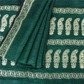 Sanskriti Vintage Saree 100% Pure Satin Silk Green Sarees Brocade/Banarasi Zari Hand Woven 5 YARD Fabric Upcycled Sarongs, Scarves, Stoles