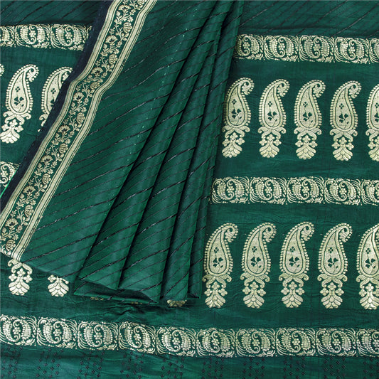 Sanskriti Vintage Green Sarees Pure Satin Silk Brocade/Banarasi Zari Sari Fabric