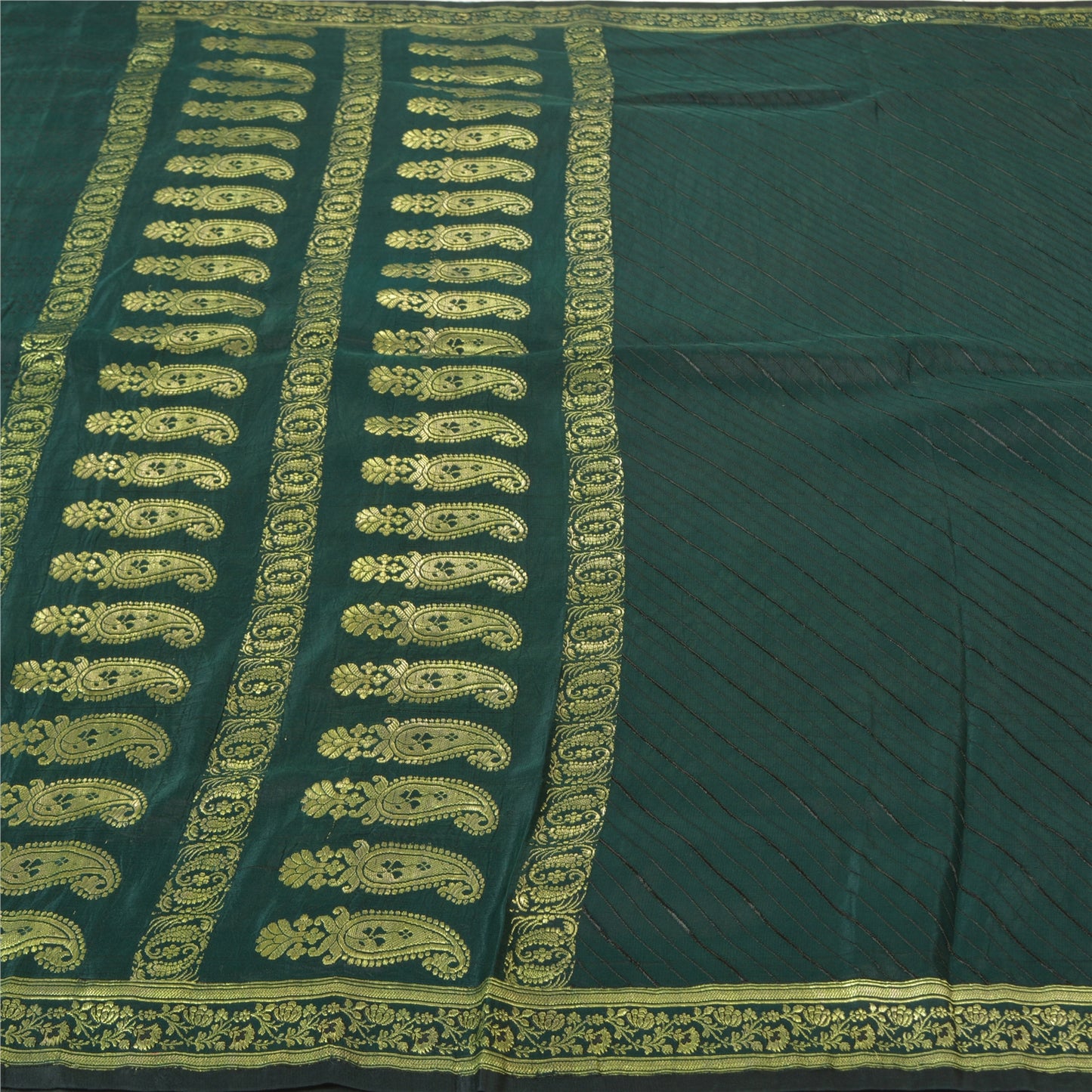 Sanskriti Vintage Green Sarees Pure Satin Silk Brocade/Banarasi Zari Sari Fabric