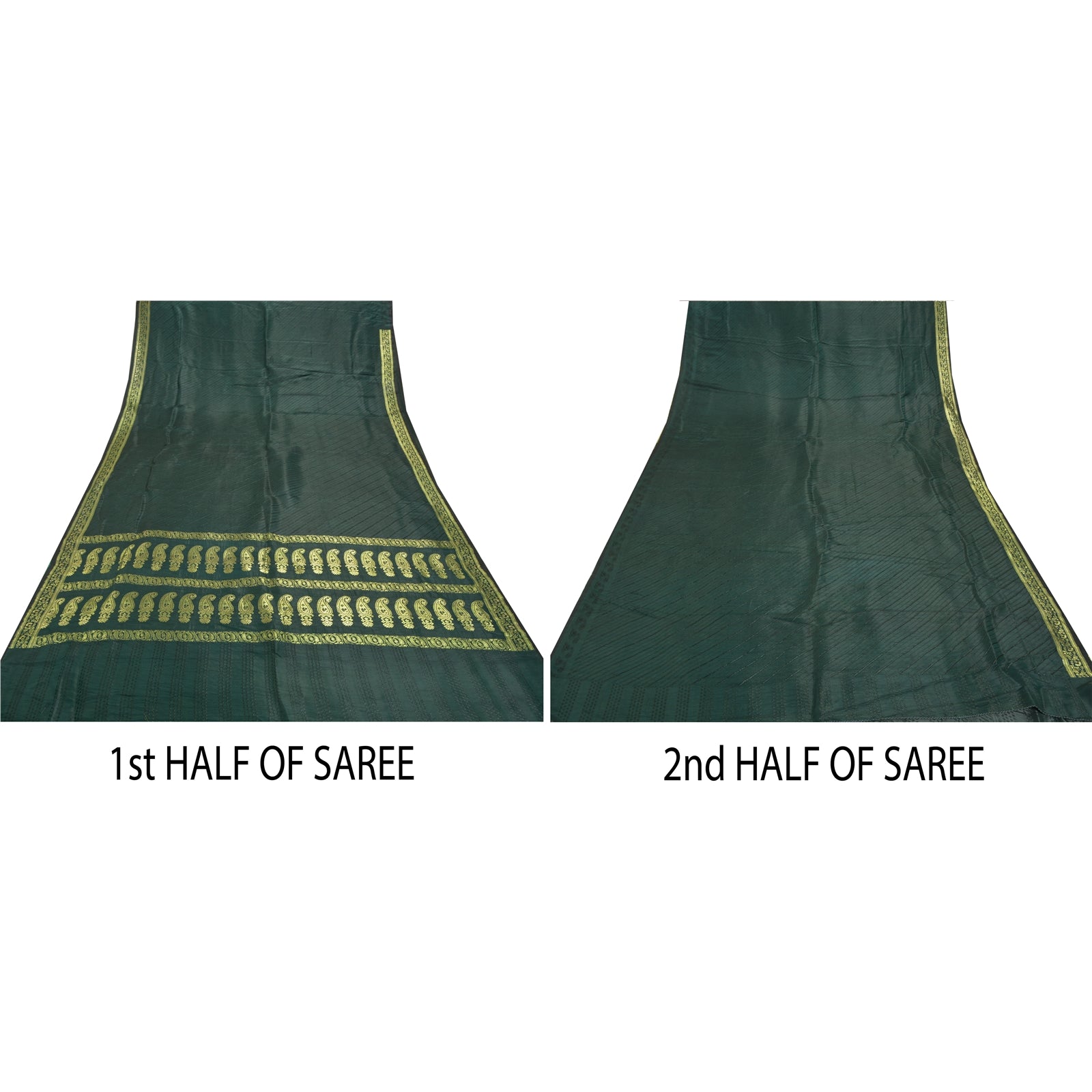 Sanskriti Vintage Saree 100% Pure Satin Silk Green Sarees Brocade/Banarasi Zari Hand Woven 5 YARD Fabric Upcycled Sarongs, Scarves, Stoles