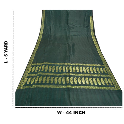 Sanskriti Vintage Green Sarees Pure Satin Silk Brocade/Banarasi Zari Sari Fabric