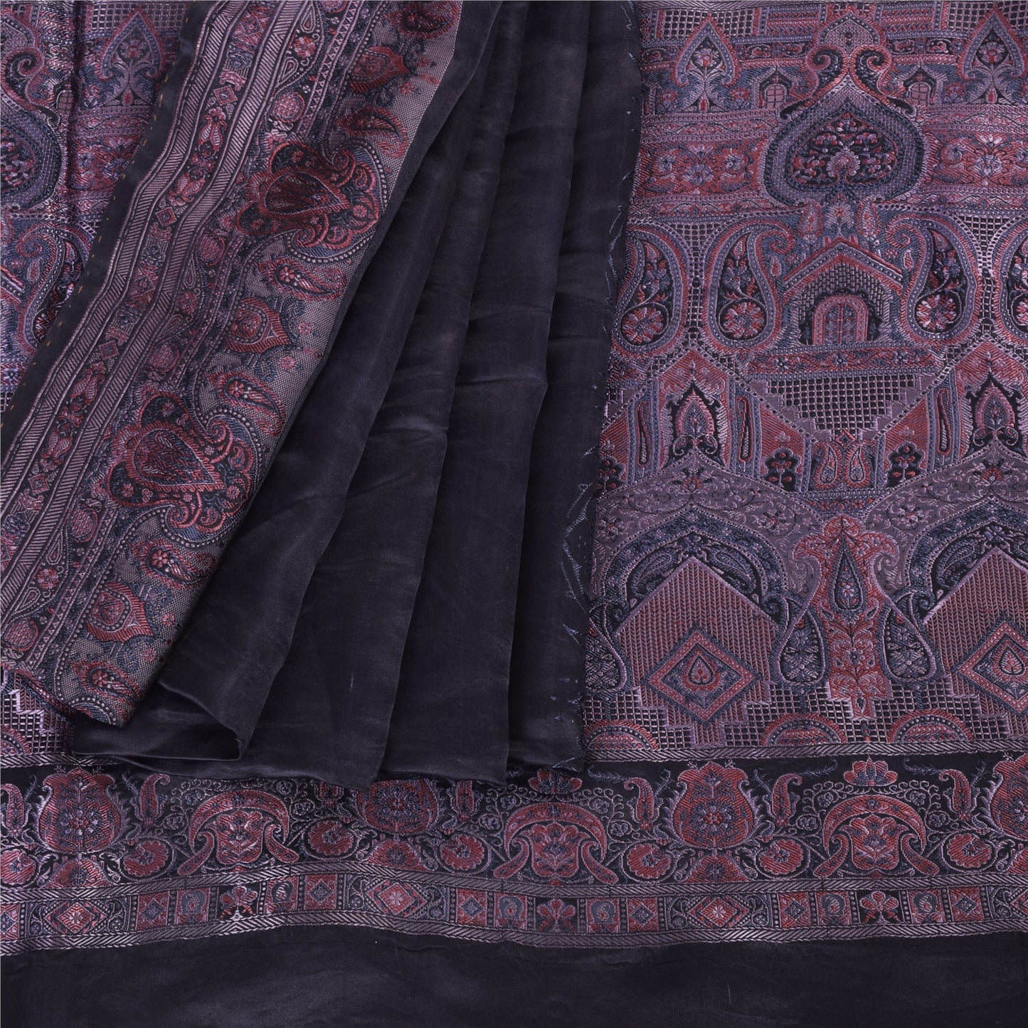 Sanskriti Vintage Purple Indian Sarees Pure Satin Silk Hand-Woven Sari Fabric