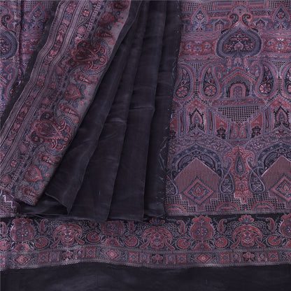 Sanskriti Vintage Purple Indian Sarees Pure Satin Silk Hand-Woven Sari Fabric