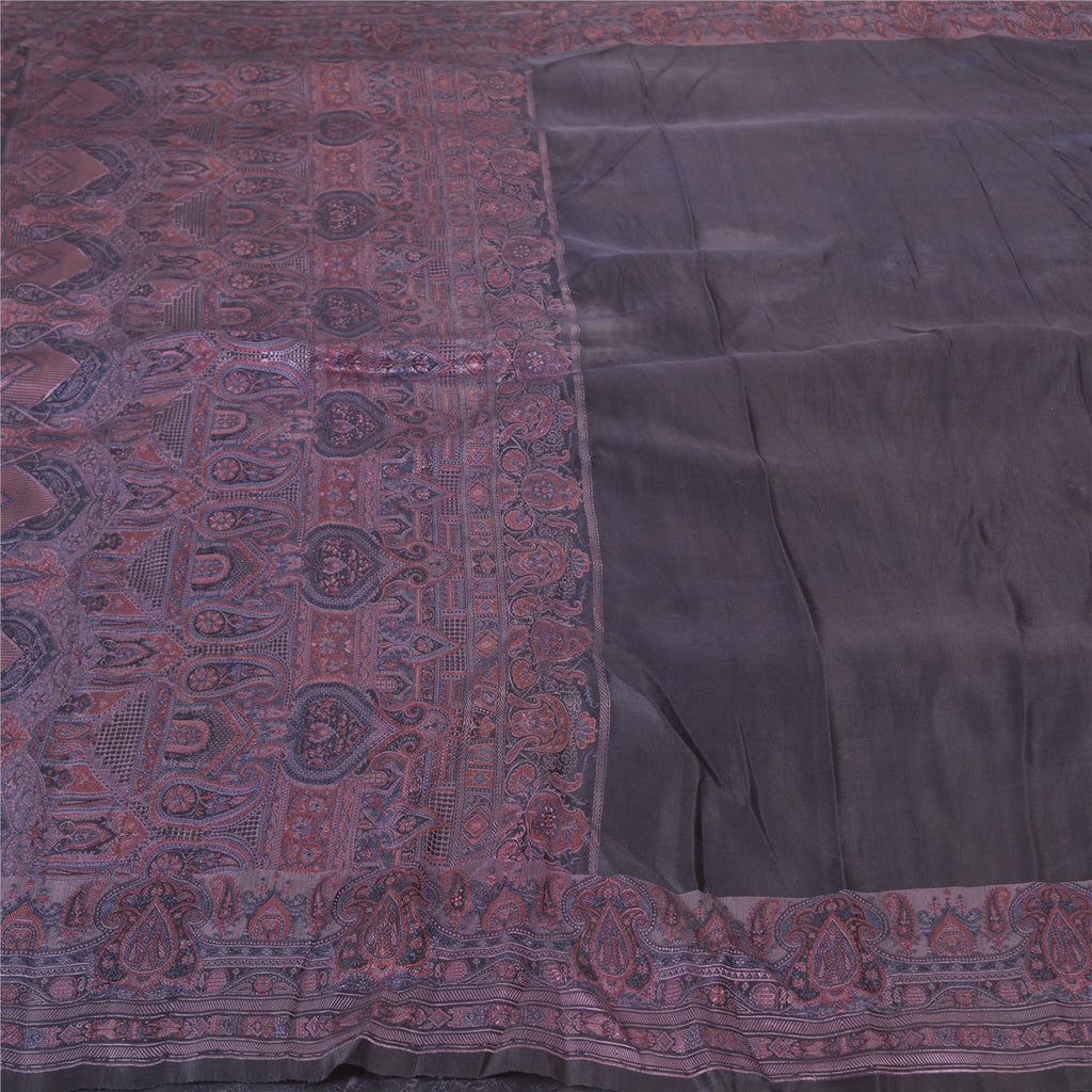 Sanskriti Vintage Purple Indian Sarees Pure Satin Silk Hand-Woven Sari Fabric