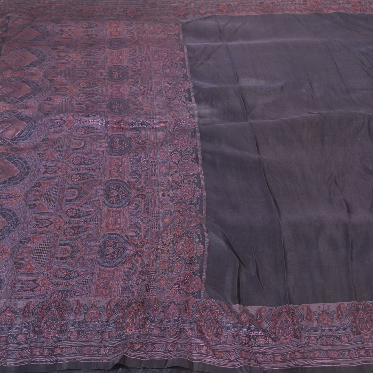 Sanskriti Vintage Purple Indian Sarees Pure Satin Silk Hand-Woven Sari Fabric