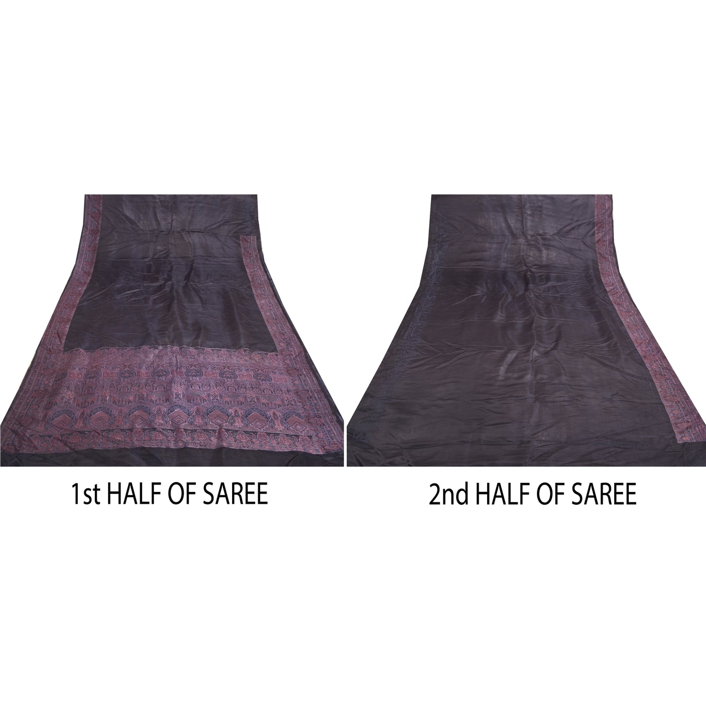 Sanskriti Vintage Purple Indian Sarees Pure Satin Silk Hand-Woven Sari Fabric