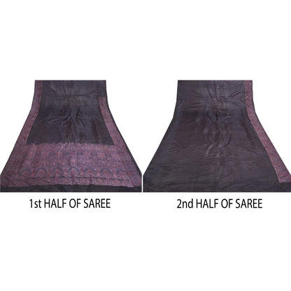 Sanskriti Vintage Purple Indian Sarees Pure Satin Silk Hand-Woven Sari Fabric