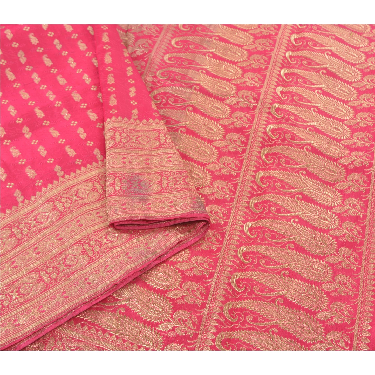 Sanskriti Vintage Pink Sarees Satin Silk Woven Banarasi/Banarasi Sari Fabric