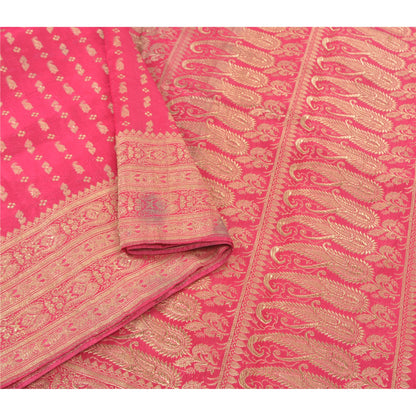 Sanskriti Vintage Pink Sarees Satin Silk Woven Banarasi/Banarasi Sari Fabric