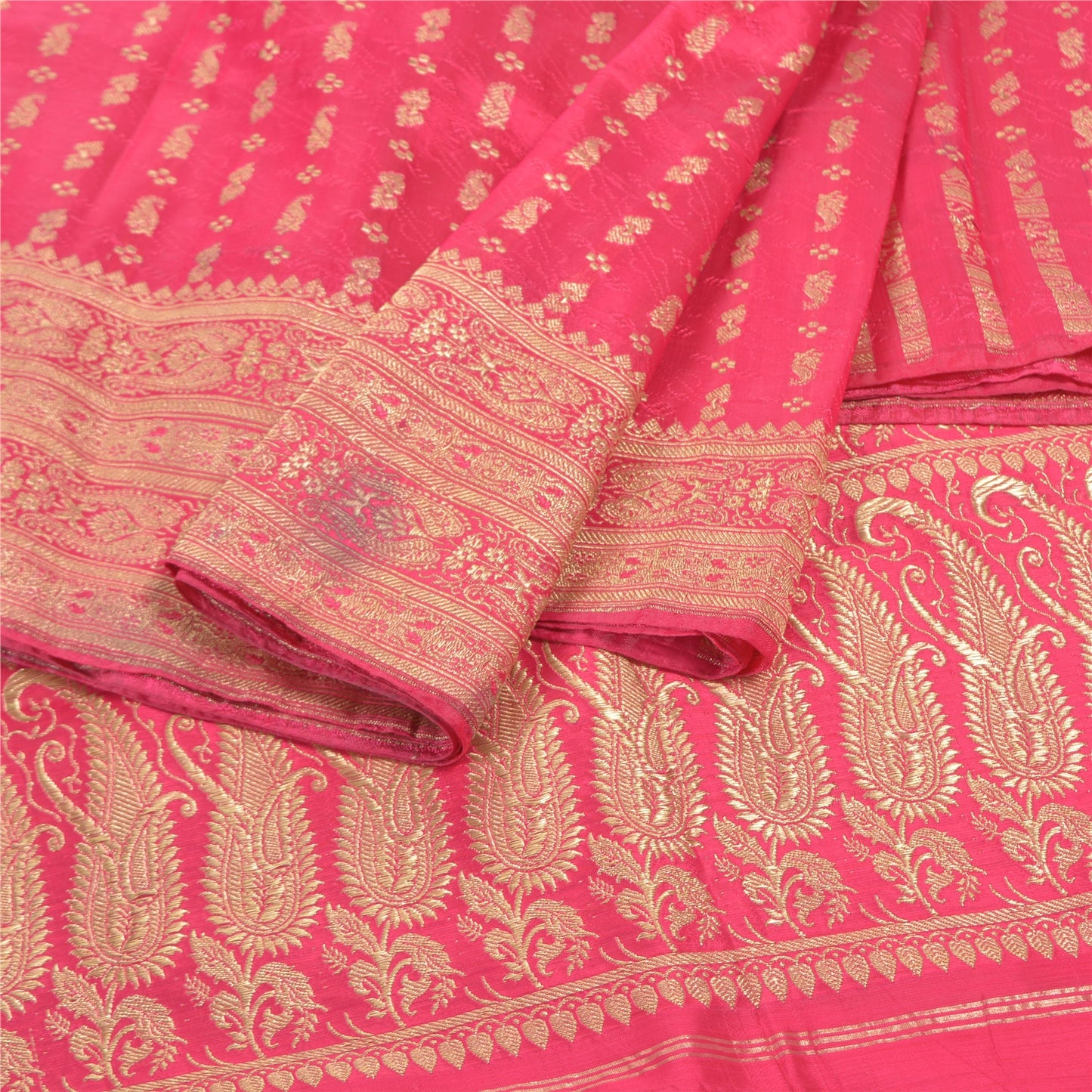 Sanskriti Vintage Pink Sarees Satin Silk Woven Banarasi/Banarasi Sari Fabric