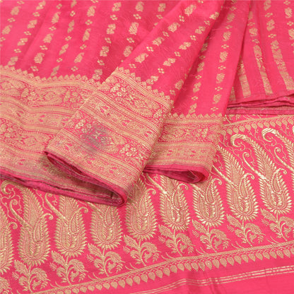 Sanskriti Vintage Pink Sarees Satin Silk Woven Banarasi/Banarasi Sari Fabric